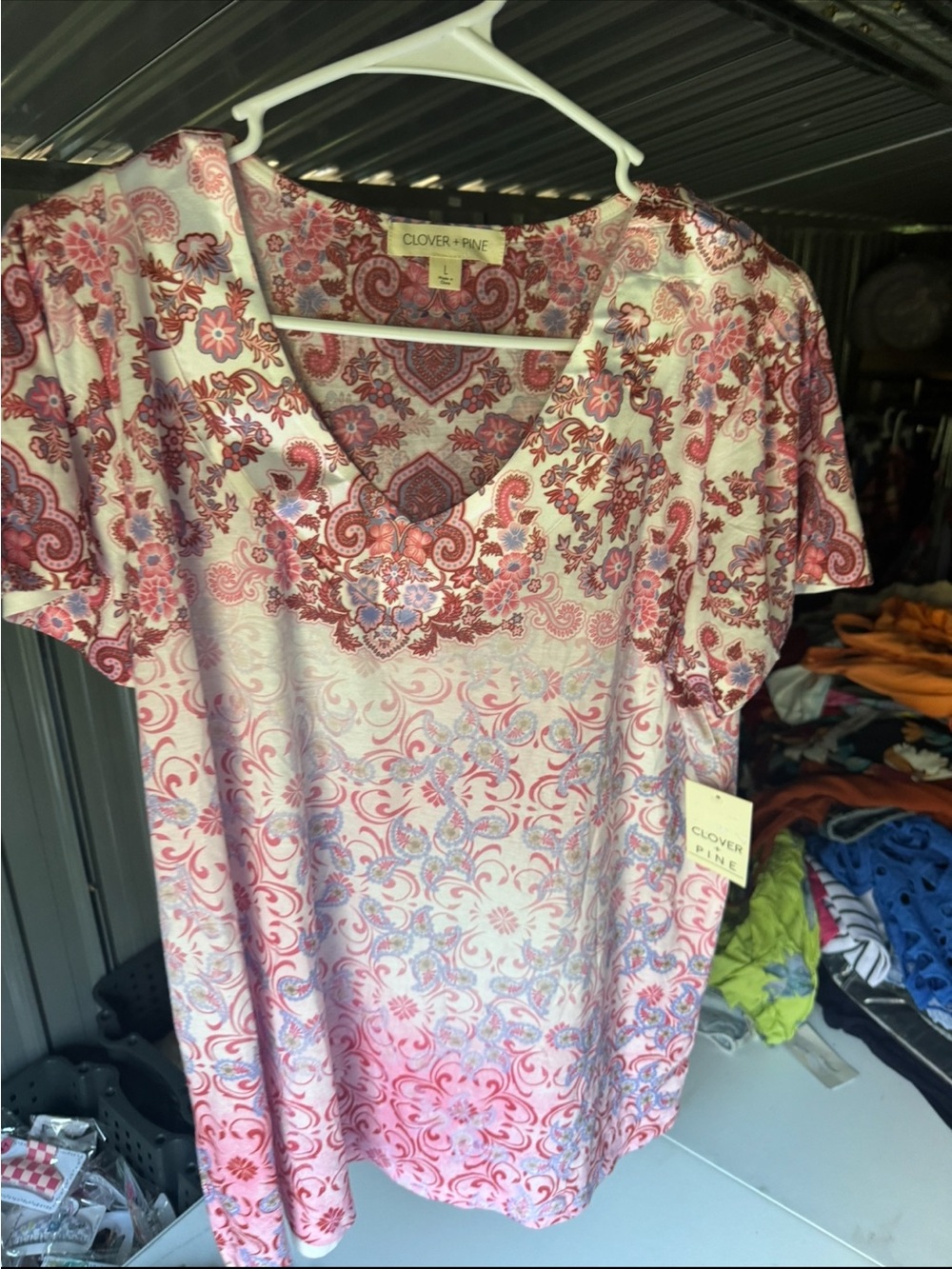 Pink Paisley V-Neck Short Sleeve Top